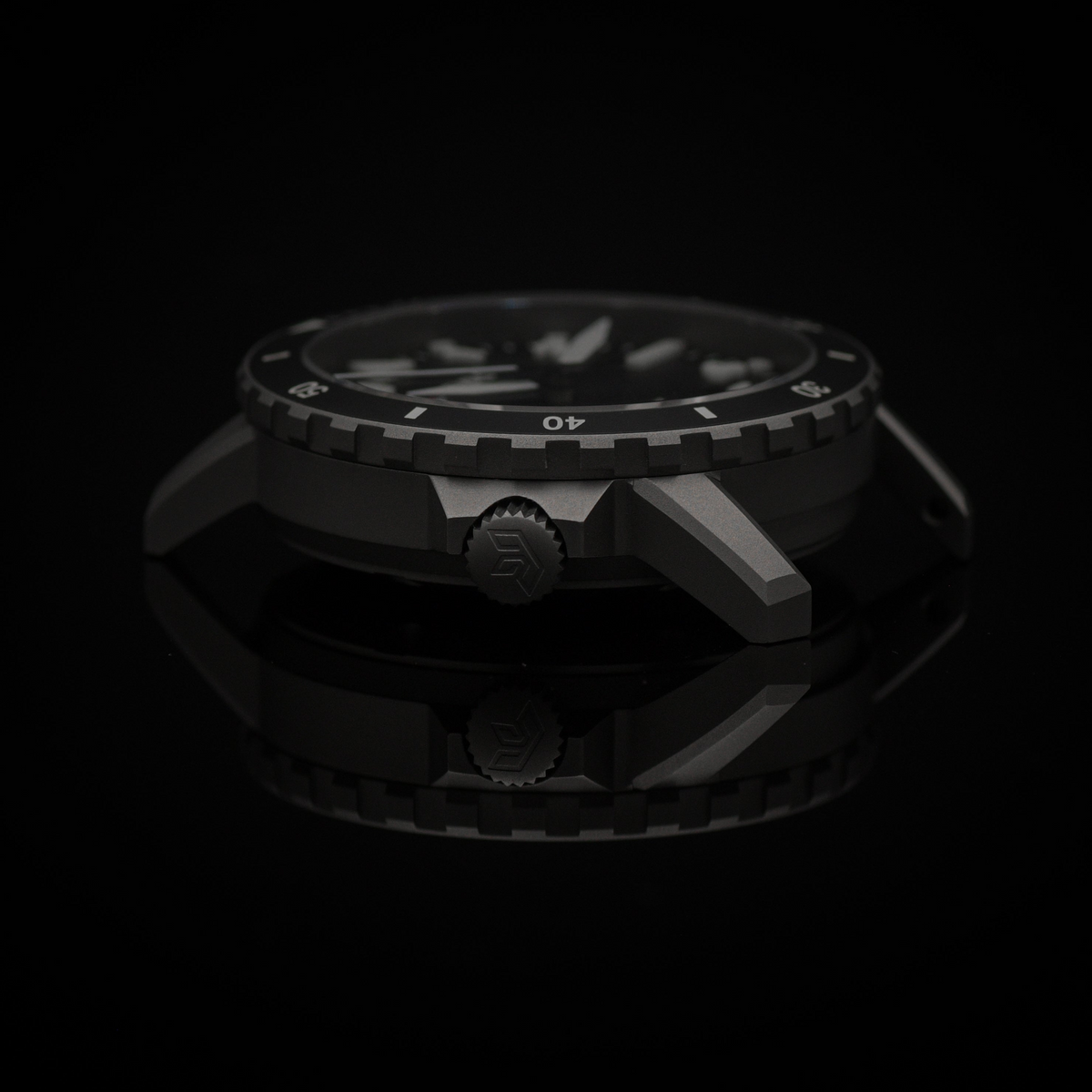 The titanium case and its distinctive microblasted finish.