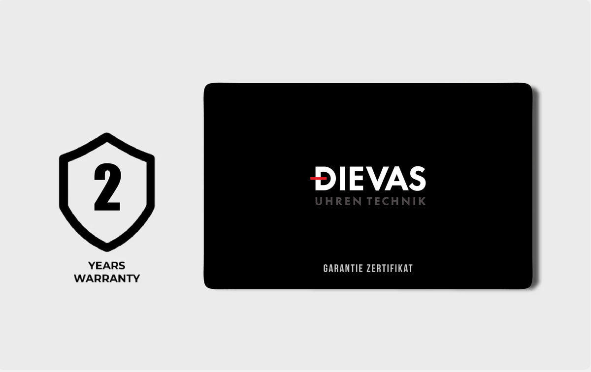 Dievas original warranty card and two-year warranty emblem